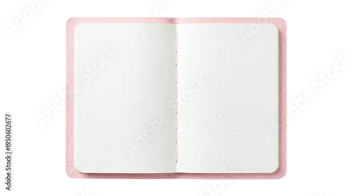 Schilderij op canvas Open blank notebook with soft pink cover and textured paper on a transparent bac
