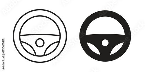 Steering wheel icon concept. Glyph and line vector illustrations on white background