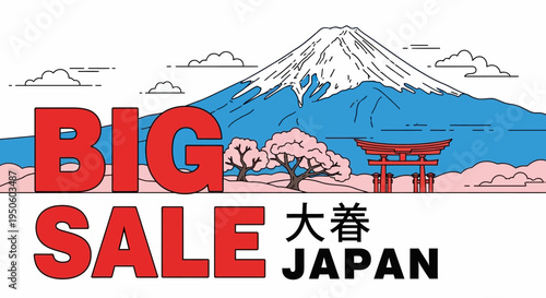 Big Sale Japan with Mount Fuji and Cherry Blossoms