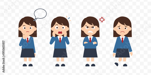 Confused student in school uniform thinking with a speech bubble