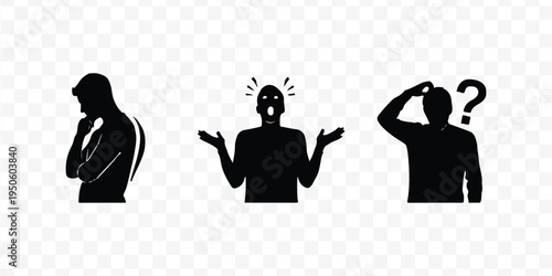 Silhouette of a man in deep thought, chin resting on hand