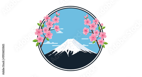 Mount Fuji and Cherry Blossoms Icon - Symbol of Japan