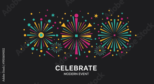 Colorful Fireworks Celebration Modern Event Graphic Design
