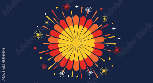 Vibrant Exploding Firework Burst on Dark Blue Background - Celebration and Party Graphic