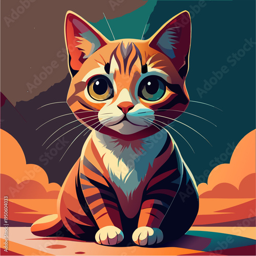 Vector Abstrack cute cat illustration in modern abstract vector style with playful shapes, smooth lines, and colorful artistic composition. Perfect for children's design, stickers, posters, social med