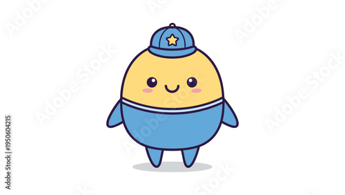 A cute yellow egg character wearing a blue police uniform and matching hat in a flat vector style Vector