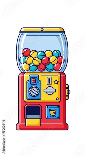 Retro Gumball Machine Filled with Colorful Candies, Vintage Toy Dispenser