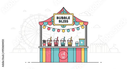 Bubble Tea Stand at Carnival with Ferris Wheel Background
