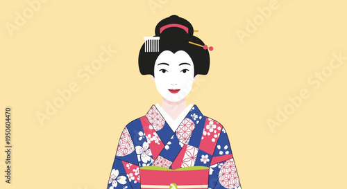 Traditional Japanese Geisha Woman in Kimono, Elegant Portrait