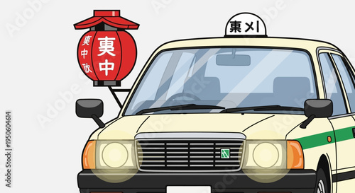 Japanese Taxi Cab with Traditional Lantern Sign