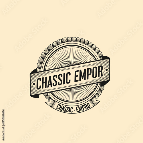 Vintage ornamental badge logo with intricate patterns and a circular design on a dark background, perfect for branding