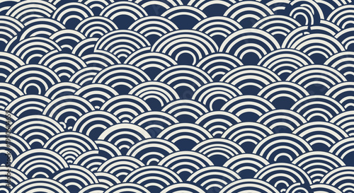 Japanese Wave Pattern Seamless Background, Blue and White