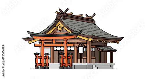 Pixel Art Japanese Shrine with Torii Gate, Traditional Architecture, Cultural Symbol