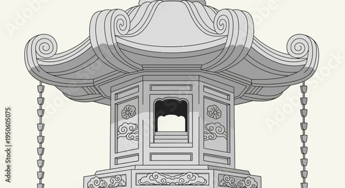 Traditional Asian Stone Lantern, Pagoda Style, Intricate Carvings, Garden Decor, Architectural Element