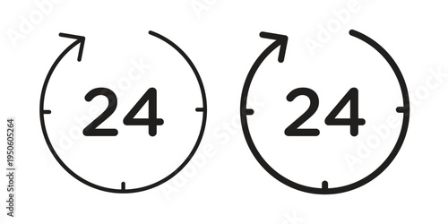 Time twenty four icon concept. Glyph and line vector illustrations on white background