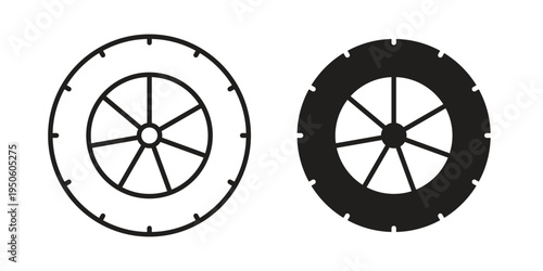 Tire icon concept. Glyph and line vector illustrations on white background