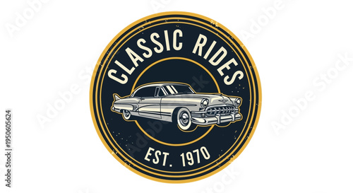Vintage Classic Rides Logo with Retro Car and Established Date