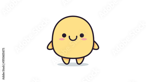 A cute yellow cartoon character with a simple smiling face and small arms standing on white ground Vector