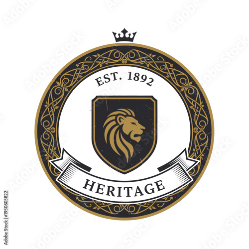 Established 1892 Heritage Lion Shield Emblem with Crown Detail - A Vintage Luxury Logo Design