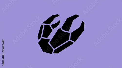 Abstract Geometric Black Claw Symbol on Purple Background.