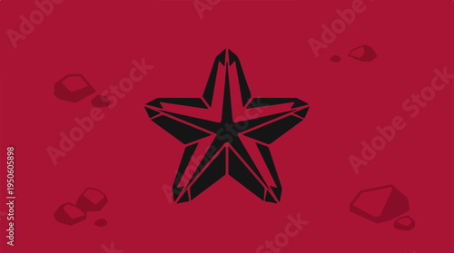 Abstract red background with a black star in the center.