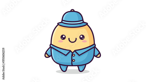 A cute cartoon character of a yellow potato wearing a blue police uniform and a matching hat Vector