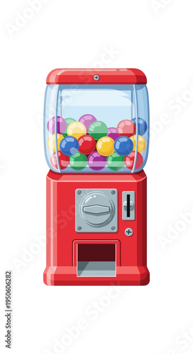 Retro Red Gumball Machine Filled with Colorful Candies