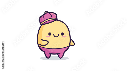 A cute and simple cartoon character with a yellow body wearing a purple cap and matching trousers Vector