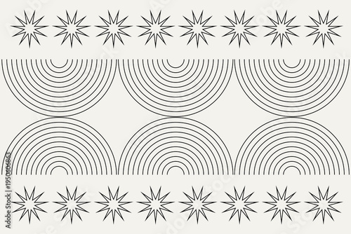 Abstract Vintage Poster Print Surface. Elegant Glamour Glossy Graphic Shape Isolated on Black.  Minimalist Boho Spirituality Mystical Line Art Rainbow Decoration Design. Occult magic Symbol. Esoteric 