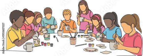 children painting ceramics in art class