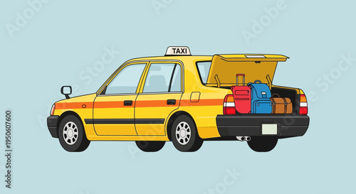Yellow Taxi with Luggage in Trunk, Ready for Travel