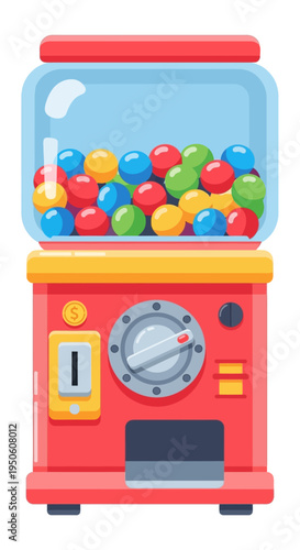 Colorful Gumball Machine Filled with Candies, Vintage Toy Dispenser