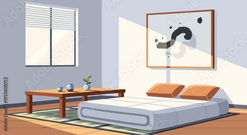 Cozy Japanese-style Bedroom with Natural Light and Minimalist Decor