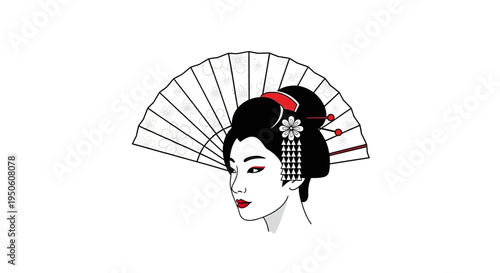 Elegant Geisha with Traditional Fan, Japanese Beauty Portrait