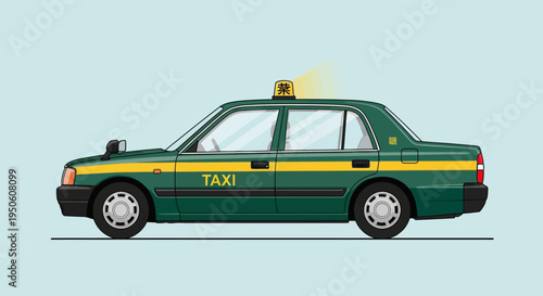 Green Japanese Taxi Car Side View Illustration