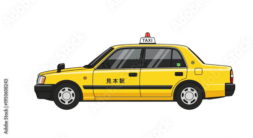 Pixel Art Yellow Taxi Cab with TAXI Sign - Japanese City Transportation