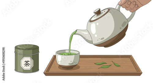 Traditional Japanese Tea Ceremony: Green Matcha Being Poured into a Bowl