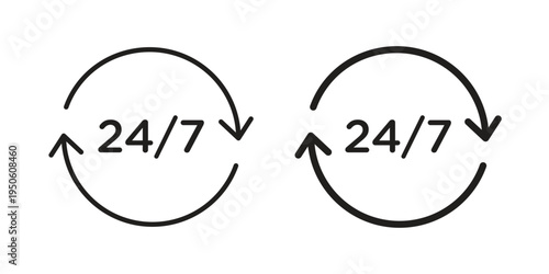 24 7 icon illustration for web design. filled flat icons