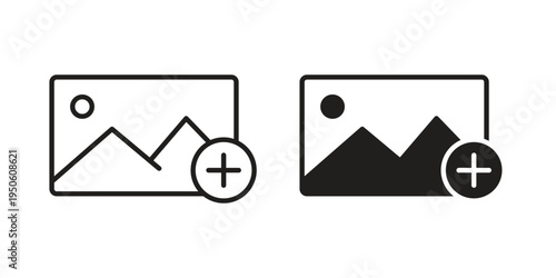 Add photos icon illustration for web design. filled flat icons