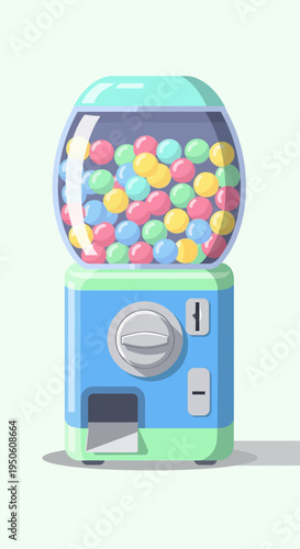 Colorful Gumball Machine Filled with Candy, Retro Vending Machine, Fun Sweet Treat Dispenser