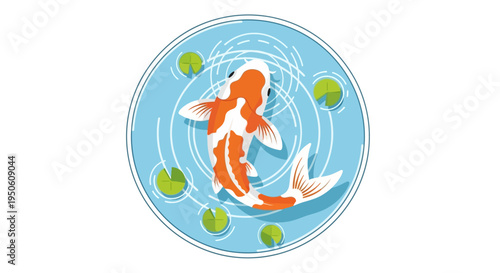 Vibrant Koi Fish Swimming in a Tranquil Pond with Lily Pads