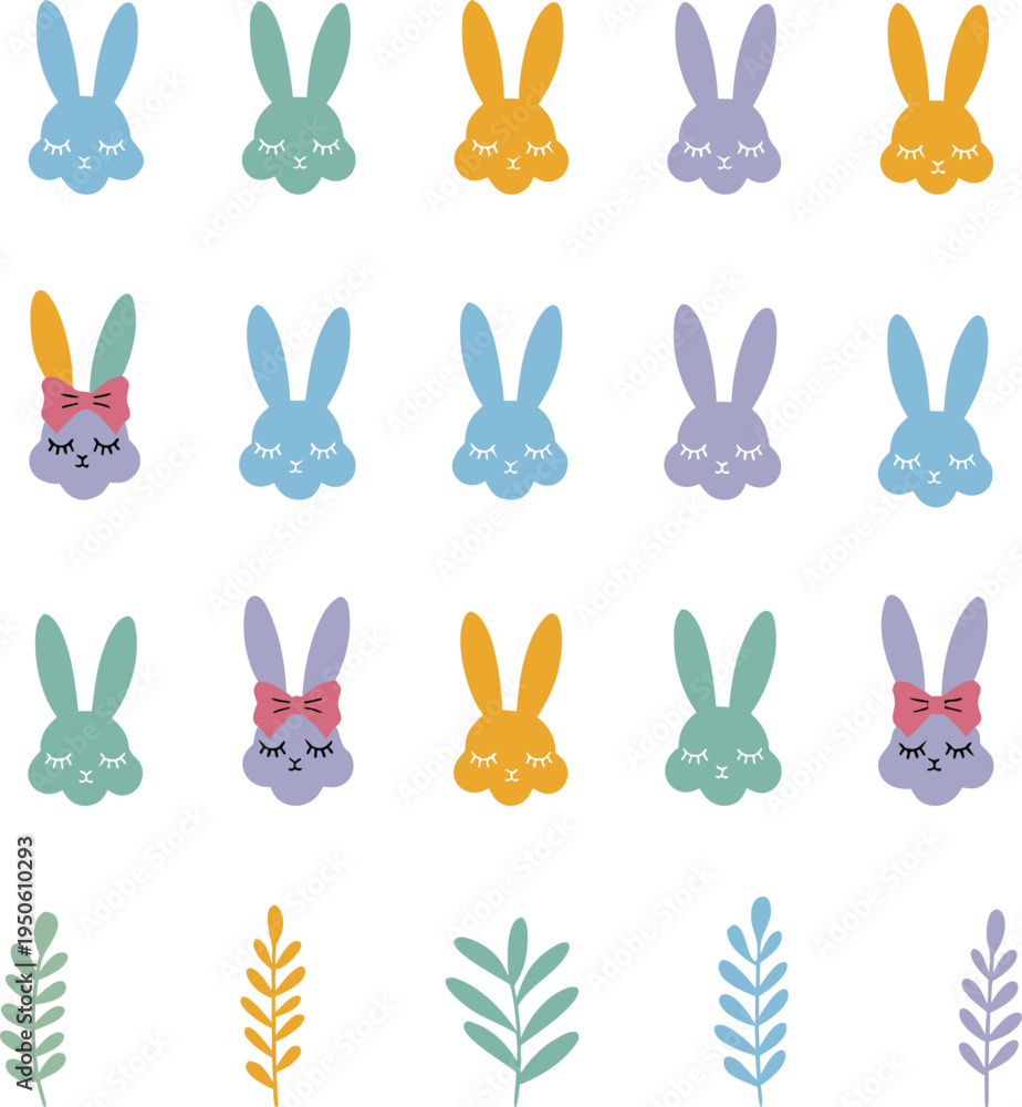 Obraz premium Easter bunny and eggs silhouette set isolated on transparent background, Vector, illustration Cute colorful bunny character vector set