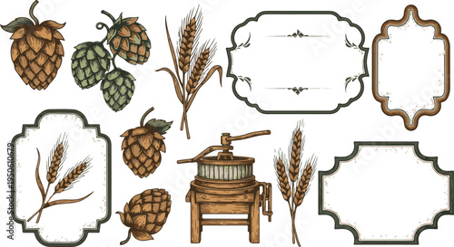 Vintage hops barley brewery frames and