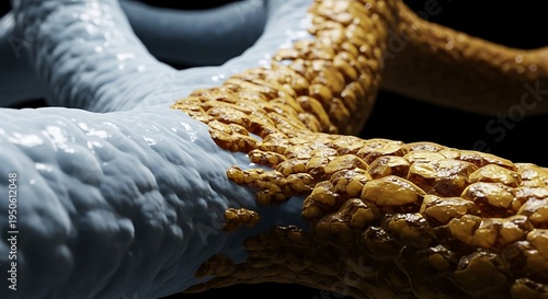 A microscopic view of an artery showing the accumulation of plaque buildup inside the vessel walls