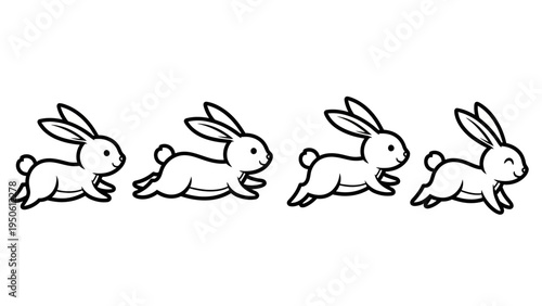Animated sequence of adorable cartoon bunnies in playful motion, depicting their lively hop and run, ideal for children's content, educational materials, or cheerful graphic designs