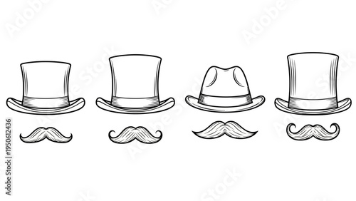 A Whimsical Collection of Vintage Top Hats and Mustaches for a Touch of Class and Nostalgia
