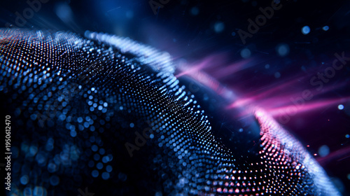 Digital planet earth with vibrant purple and pink light trails and glowing data streams against a dark space background with stars