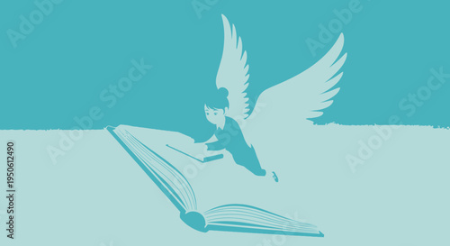 angel reading book, winged creature
