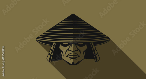 asian warrior face, old man with conical hat