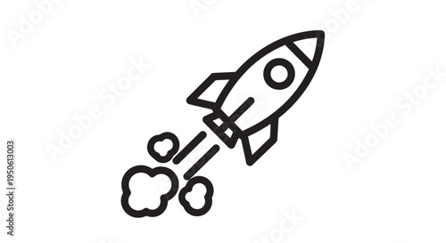 Vector graphic illustration of a simple line art rocket launching into space symbolizing business growth